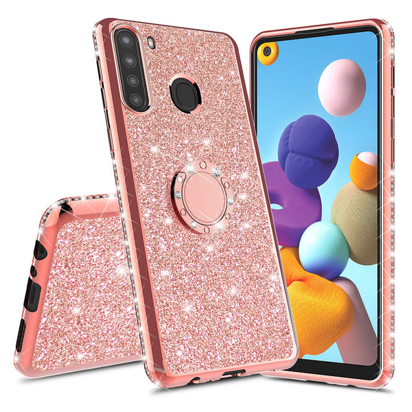 samsung galaxy a21 glitter bling fashion case - rose gold - www.coverlabusa.com