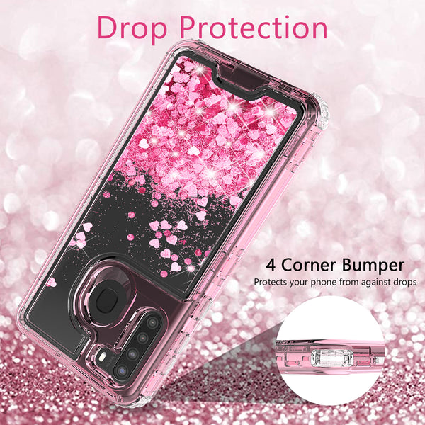 hard clear glitter phone case for samsung galaxy a21 - pink - www.coverlabusa.com