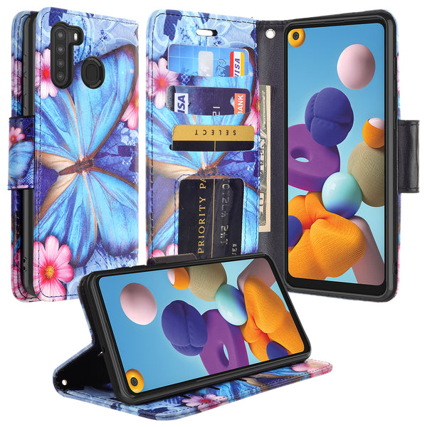 samsung galaxy a21 wallet case - blue butterfly - www.coverlabusa.com
