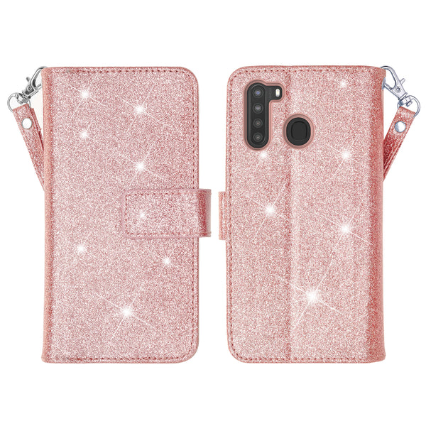 samsung galaxy a21 glitter wallet case - rose gold - www.coverlabusa.com