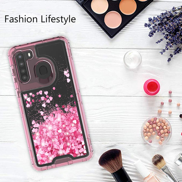 hard clear glitter phone case for samsung galaxy a21 - pink - www.coverlabusa.com