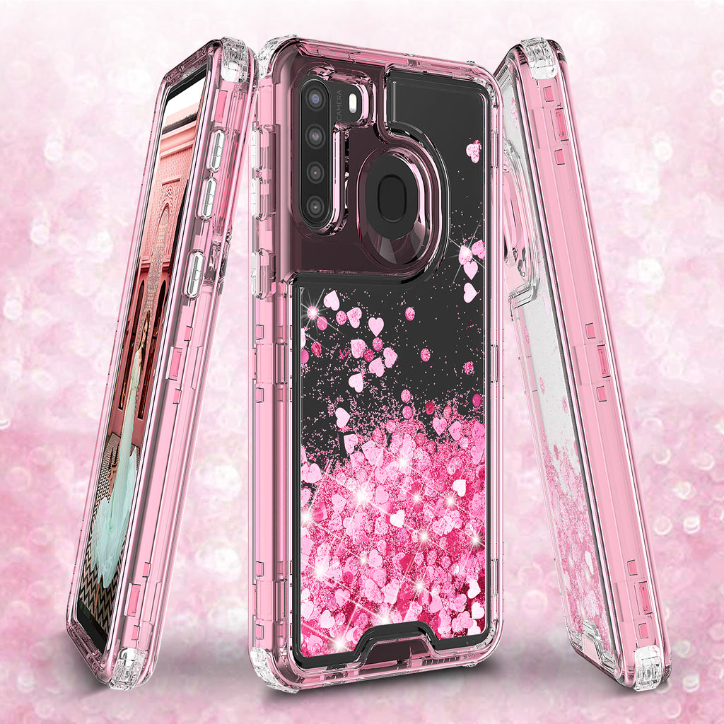 hard clear glitter phone case for samsung galaxy a21 - pink - www.coverlabusa.com