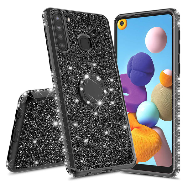samsung galaxy a21 glitter bling fashion case - black - www.coverlabusa.com