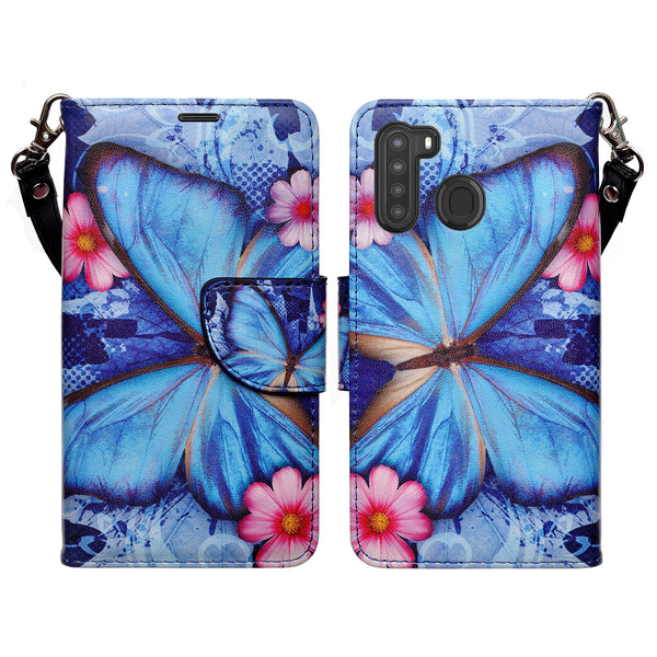 samsung galaxy a21 wallet case - blue butterfly - www.coverlabusa.com