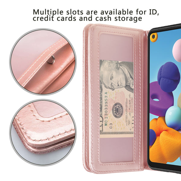 samsung galaxy a21 glitter wallet case - rose gold - www.coverlabusa.com