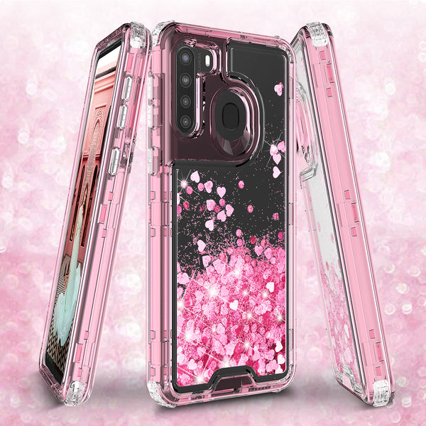 hard clear glitter phone case for samsung galaxy a21 - pink - www.coverlabusa.com