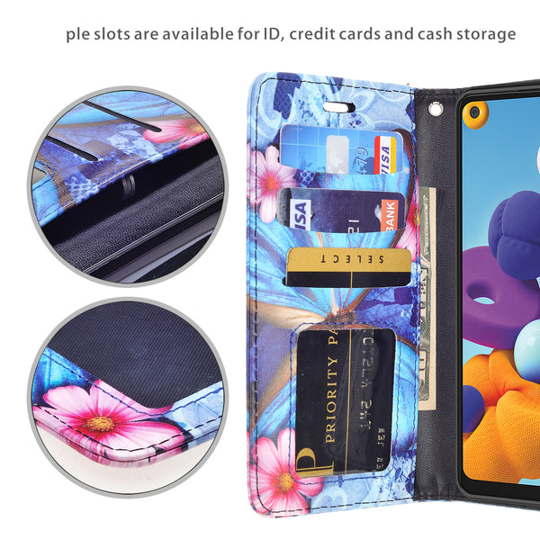 samsung galaxy a21 wallet case - blue butterfly - www.coverlabusa.com