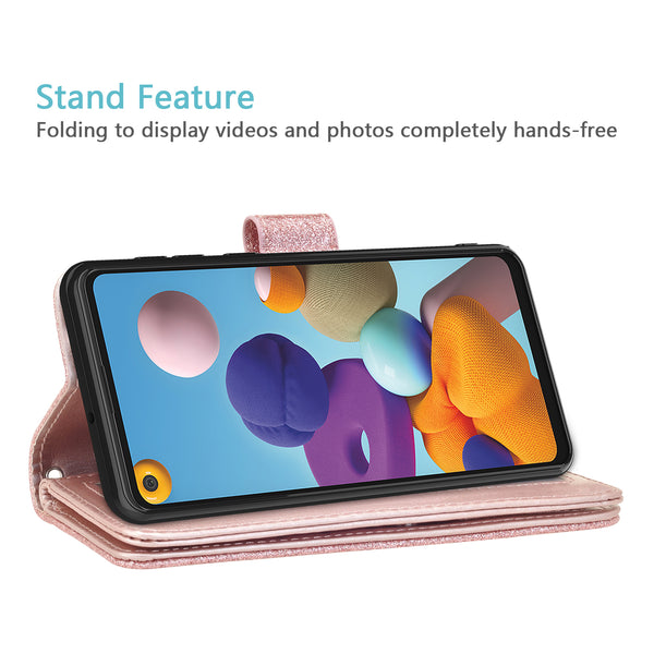 samsung galaxy a21 glitter wallet case - rose gold - www.coverlabusa.com
