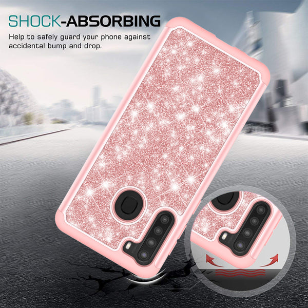 samsung galaxy a21 glitter hybrid case - rose gold - www.coverlabusa.com