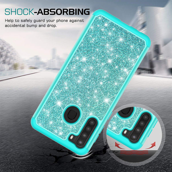 samsung galaxy a21 glitter hybrid case - teal - www.coverlabusa.com