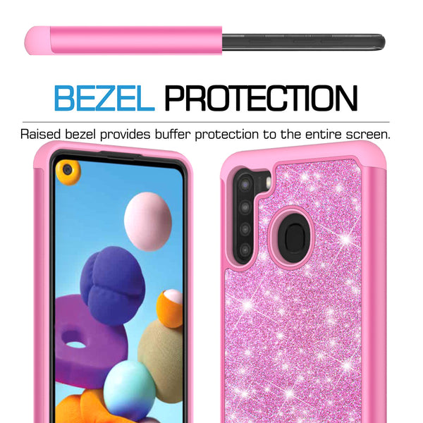 samsung galaxy a21 glitter hybrid case - hot pink - www.coverlabusa.com