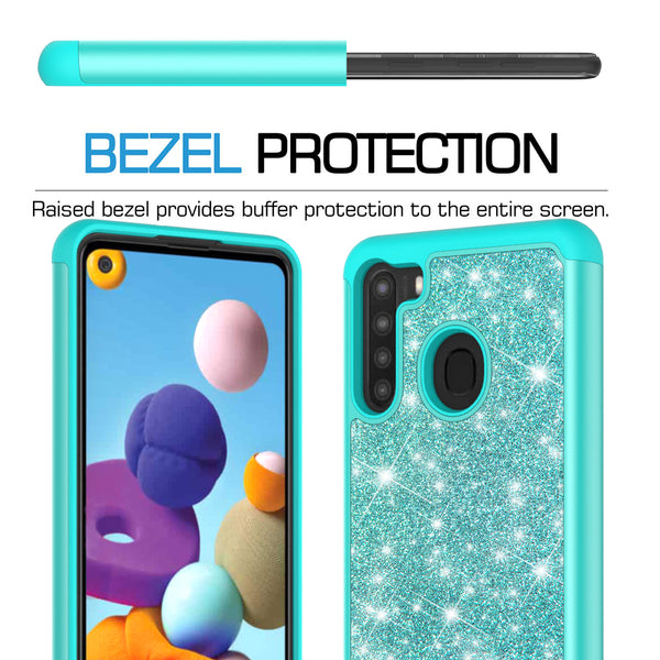 samsung galaxy a21 glitter hybrid case - teal - www.coverlabusa.com