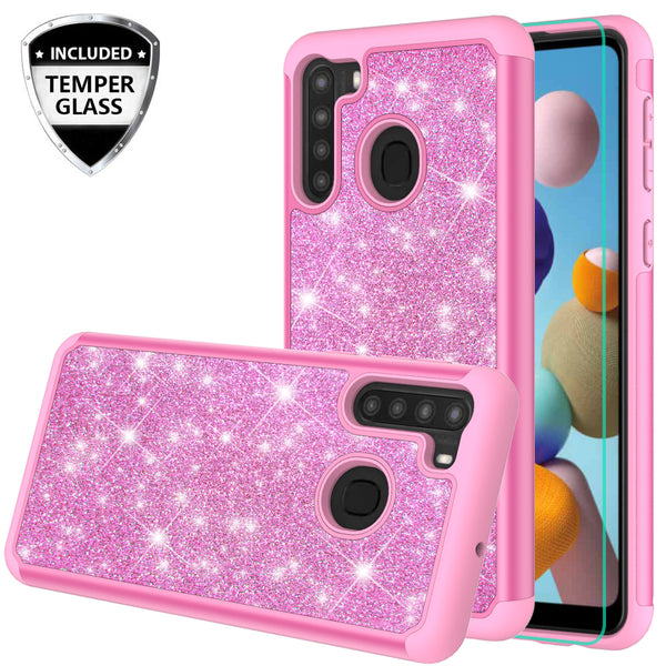 samsung galaxy a21 glitter hybrid case - hot pink - www.coverlabusa.com