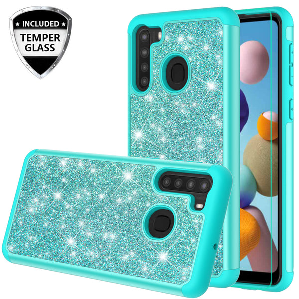 samsung galaxy a21 glitter hybrid case - teal - www.coverlabusa.com