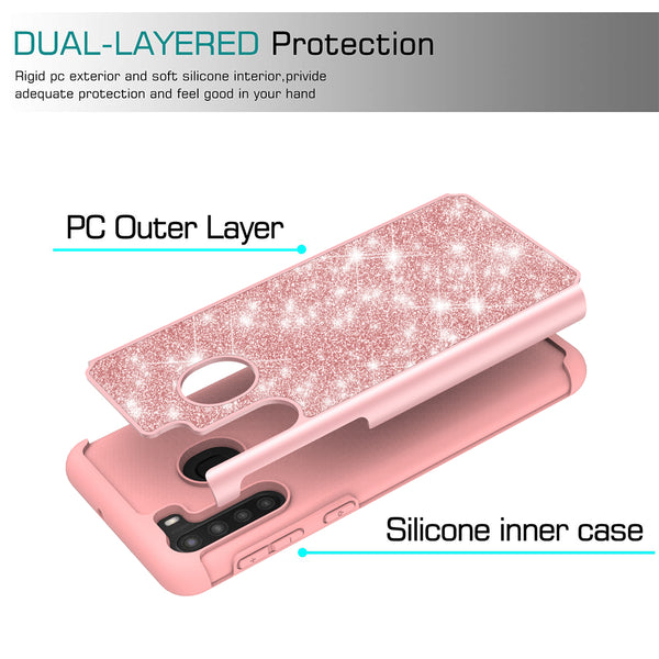 samsung galaxy a21 glitter hybrid case - rose gold - www.coverlabusa.com