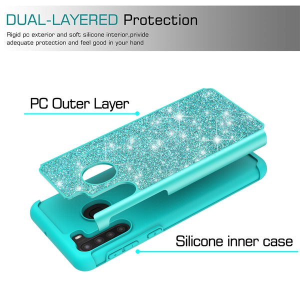 samsung galaxy a21 glitter hybrid case - teal - www.coverlabusa.com