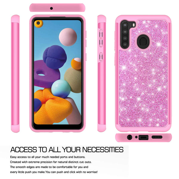 samsung galaxy a21 glitter hybrid case - hot pink - www.coverlabusa.com