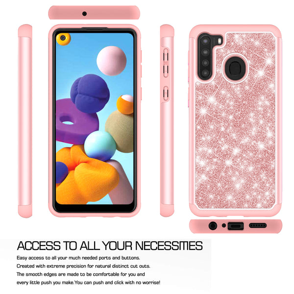 samsung galaxy a21 glitter hybrid case - rose gold - www.coverlabusa.com