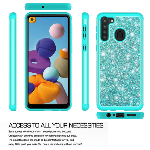 samsung galaxy a21 glitter hybrid case - teal - www.coverlabusa.com