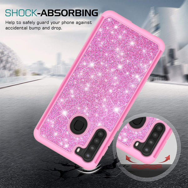 samsung galaxy a21 glitter hybrid case - hot pink - www.coverlabusa.com