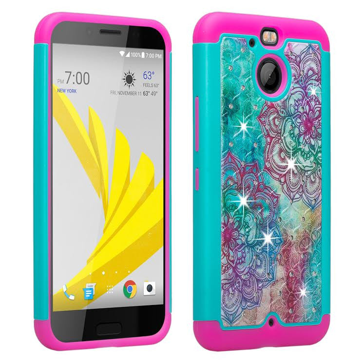 HTC Bolt Case, Diamond Hybrid Protective Cover - Teal Flower www.coverlabusa.com