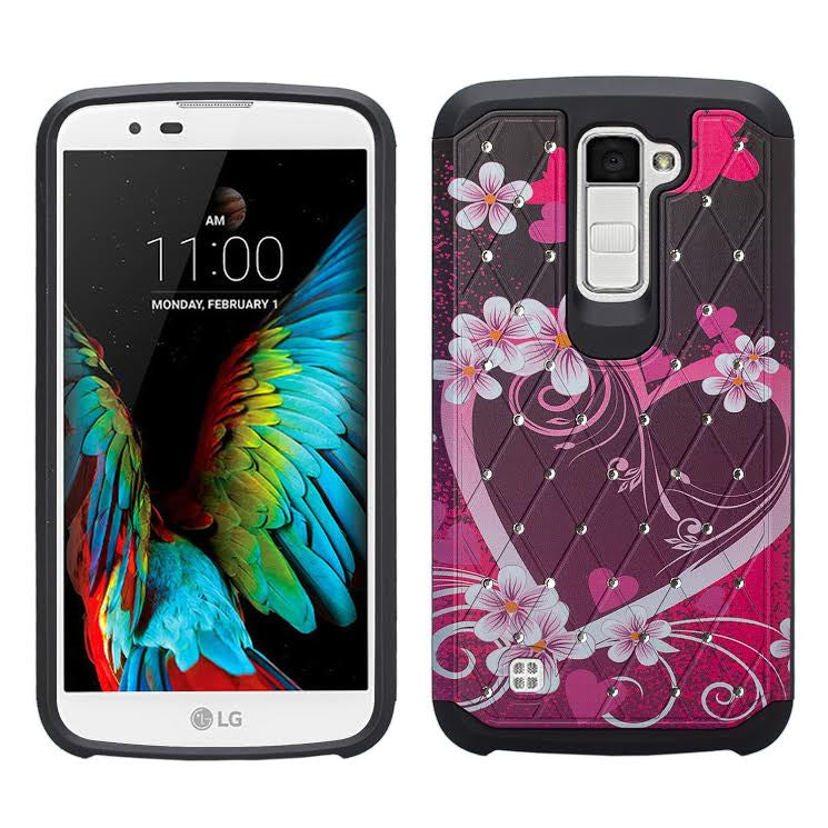 LG K10 / LG Premier LTE Case, Diamond Protective Hybrid cover, HOT PINK HEARTS www.coverlabusa.com