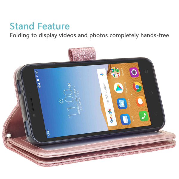 Alcatel Tetra Glitter Wallet Case - Rose Gold - www.coverlabusa.com