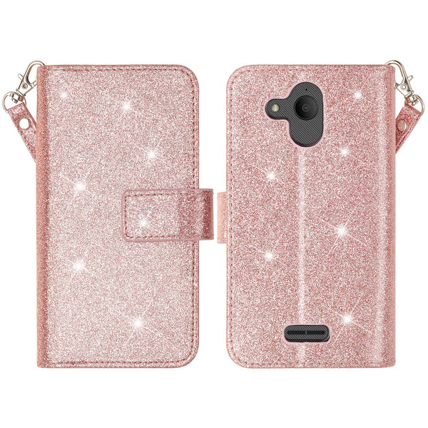 Alcatel Tetra Glitter Wallet Case - Rose Gold - www.coverlabusa.com