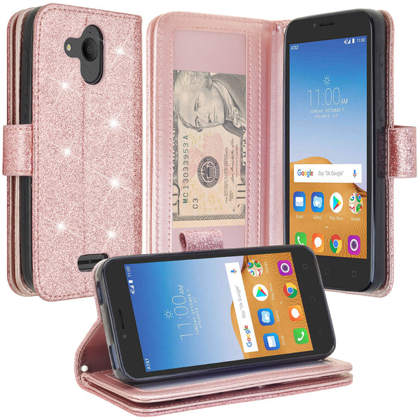 Alcatel Tetra Glitter Wallet Case - Rose Gold - www.coverlabusa.com