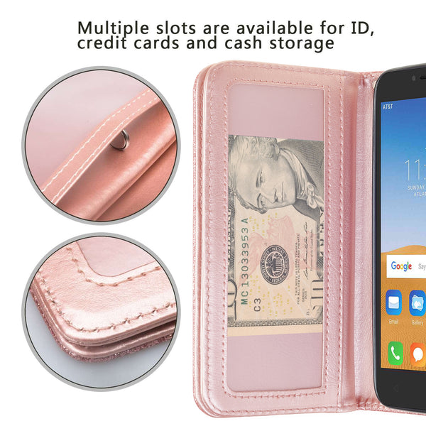 Alcatel Tetra Glitter Wallet Case - Rose Gold - www.coverlabusa.com
