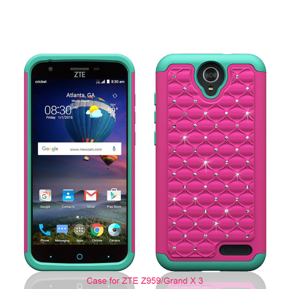 ZTE Grand X3 Rhinestone Case - hot pink/teal - www.coverlabusa.com