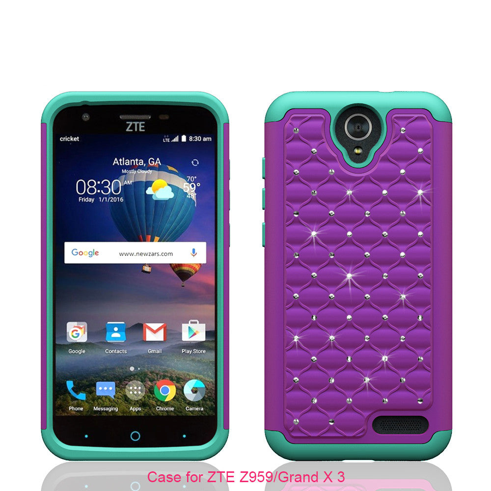 ZTE Grand X3 Rhinestone Case - purple/teal - www.coverlabusa.com