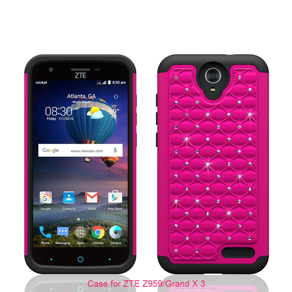 ZTE Grand X3 Rhinestone Case - hot pink/black - www.coverlabusa.com