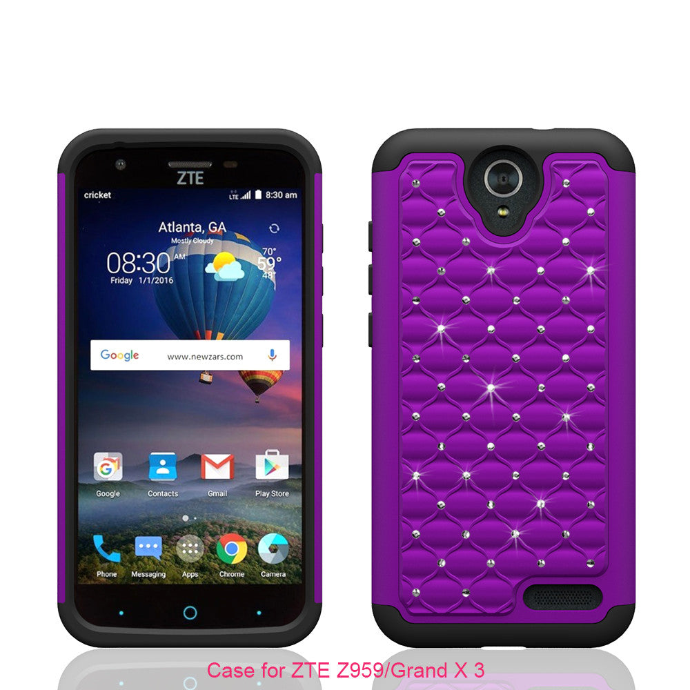 ZTE Grand X3 Rhinestone Case - purple/black - www.coverlabusa.com