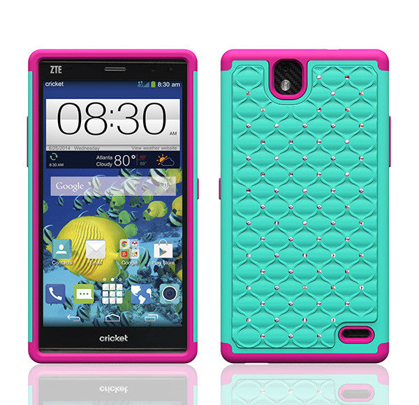 ZTE Grand X Max Rhinestone Case - teal/hot pink - www.coverlabusa.com