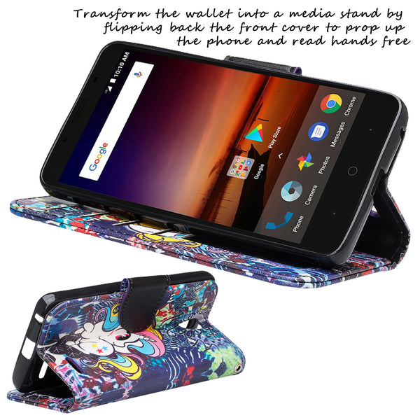 zte tempo case, wallet - rainbow unicorn - www.coverlabusa.com