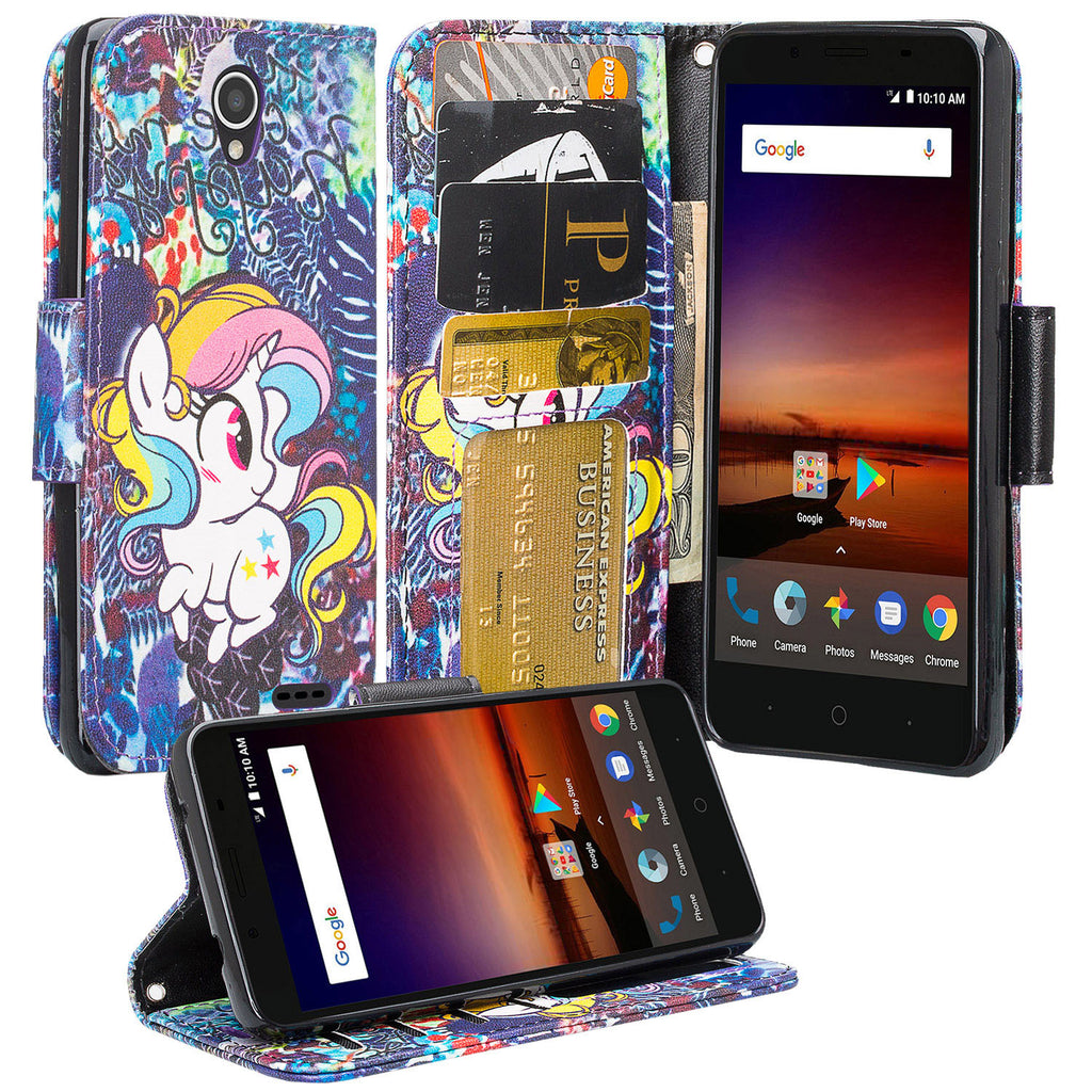 zte tempo case, wallet - rainbow unicorn - www.coverlabusa.com