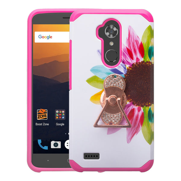 ZTE Max XL Case, ZTE Blade Max 3 Case, ZTE Zmax Pro 2 Hybrid Defender Protective Case Cover w/ Fidget Spinner - (Vivid Sunflower)- www.coverlabusa.com