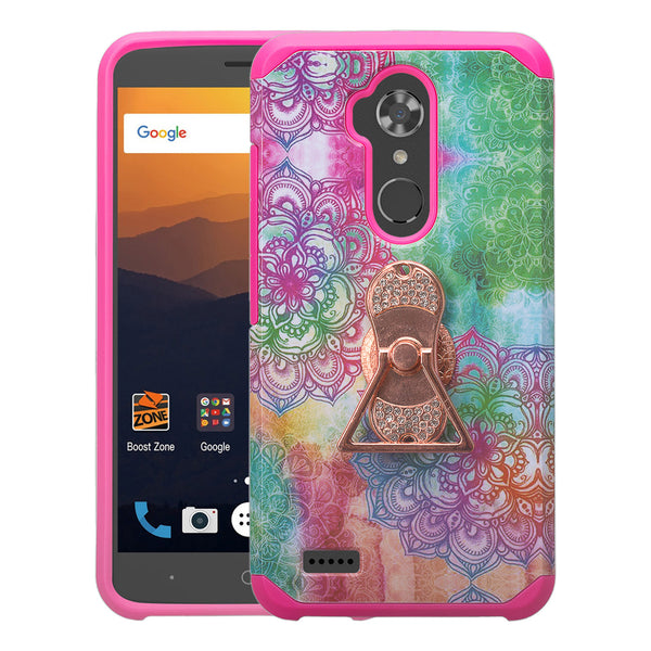 ZTE Max XL Case, ZTE Blade Max 3 Case, ZTE Zmax Pro 2 Hybrid Defender Protective Case Cover w/ Fidget Spinner - (Teal Flower)- www.coverlabusa.com