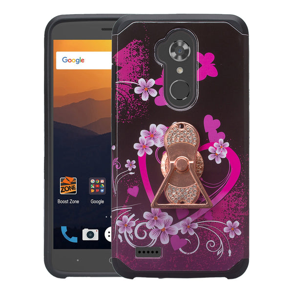 ZTE Max XL Case, ZTE Blade Max 3 Case, ZTE Zmax Pro 2 Hybrid Defender Protective Case Cover w/ Fidget Spinner - (Heart Butterflies)- www.coverlabusa.com
