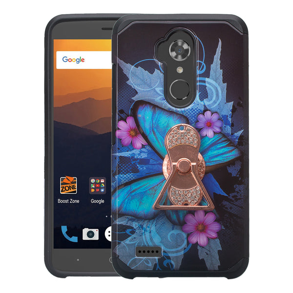 ZTE Max XL Case, ZTE Blade Max 3 Case, ZTE Zmax Pro 2 Hybrid Defender Protective Case Cover w/ Fidget Spinner - (Blue Butterfly)- www.coverlabusa.com
