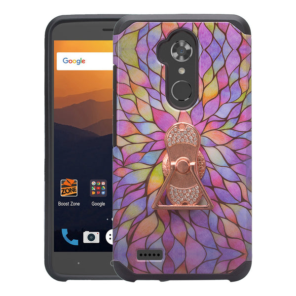 ZTE Max XL Case, ZTE Blade Max 3 Case, ZTE Zmax Pro 2 Hybrid Defender Protective Case Cover w/ Fidget Spinner - (Rainbow Flower)- www.coverlabusa.com