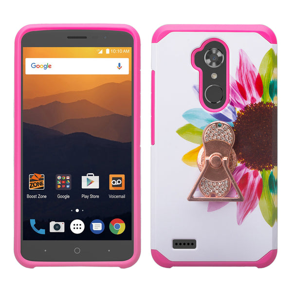 ZTE Max XL Case, ZTE Blade Max 3 Case, ZTE Zmax Pro 2 Hybrid Defender Protective Case Cover w/ Fidget Spinner - (Vivid Sunflower)- www.coverlabusa.com