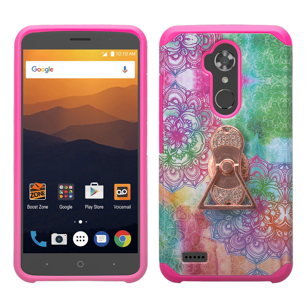 ZTE Max XL Case, ZTE Blade Max 3 Case, ZTE Zmax Pro 2 Hybrid Defender Protective Case Cover w/ Fidget Spinner - (Teal Flower)- www.coverlabusa.com