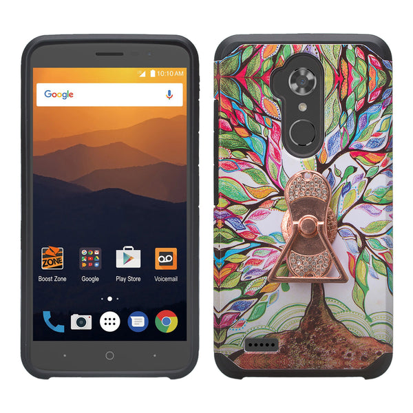 ZTE Max XL Case, ZTE Blade Max 3 Case, ZTE Zmax Pro 2 Hybrid Defender Protective Case Cover w/ Fidget Spinner - (Vibrant Tree)- www.coverlabusa.com