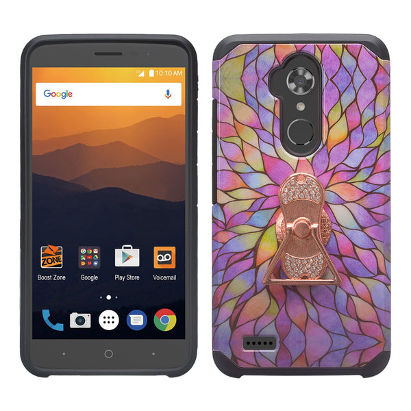 ZTE Max XL Case, ZTE Blade Max 3 Case, ZTE Zmax Pro 2 Hybrid Defender Protective Case Cover w/ Fidget Spinner - (Rainbow Flower)- www.coverlabusa.com