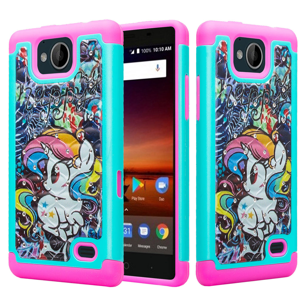zte tempo case crystal rhinestone - rainbow unicorn - www.coverlabusa.com