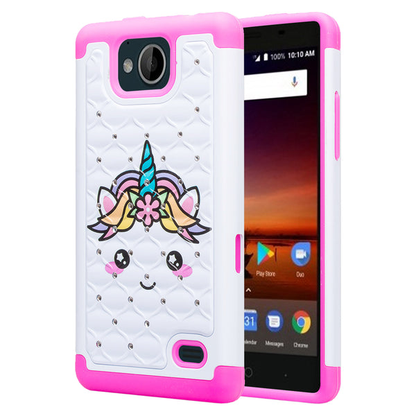 zte tempo case crystal rhinestone - white unicorn - www.coverlabusa.com