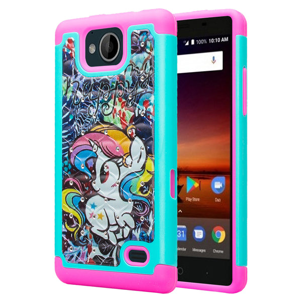 zte tempo case crystal rhinestone - rainbow unicorn - www.coverlabusa.com