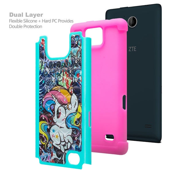 zte tempo case crystal rhinestone - rainbow unicorn - www.coverlabusa.com